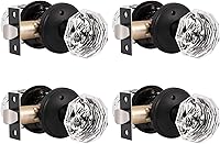 Vista 11 de Gobrico Pomo de puerta de cristal para dormitorio y baño con roseta clásica negro mate, diamante transparente octogonal para puerta interior, 1