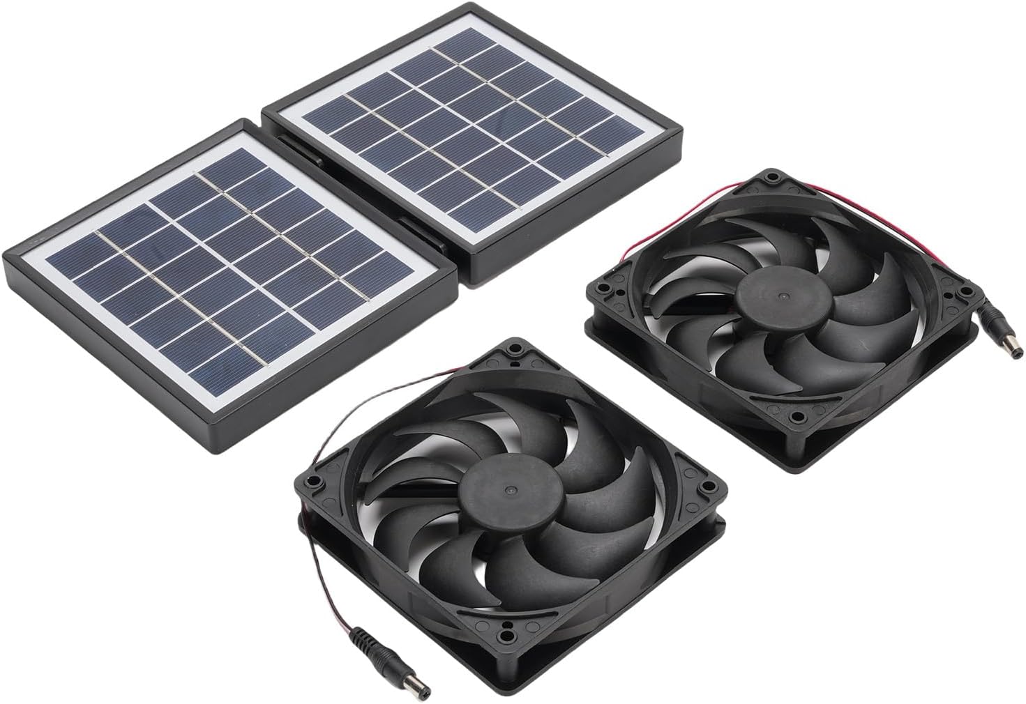 Solar Exhaust Fan Kit, 2x5W Upgraded Ventilation Cooling Fan with Thicker Wider Blades for Strong Airflow, with 10W Foldable Solar Panel for Outdoor Chicken Coops Greenhouses (Black)