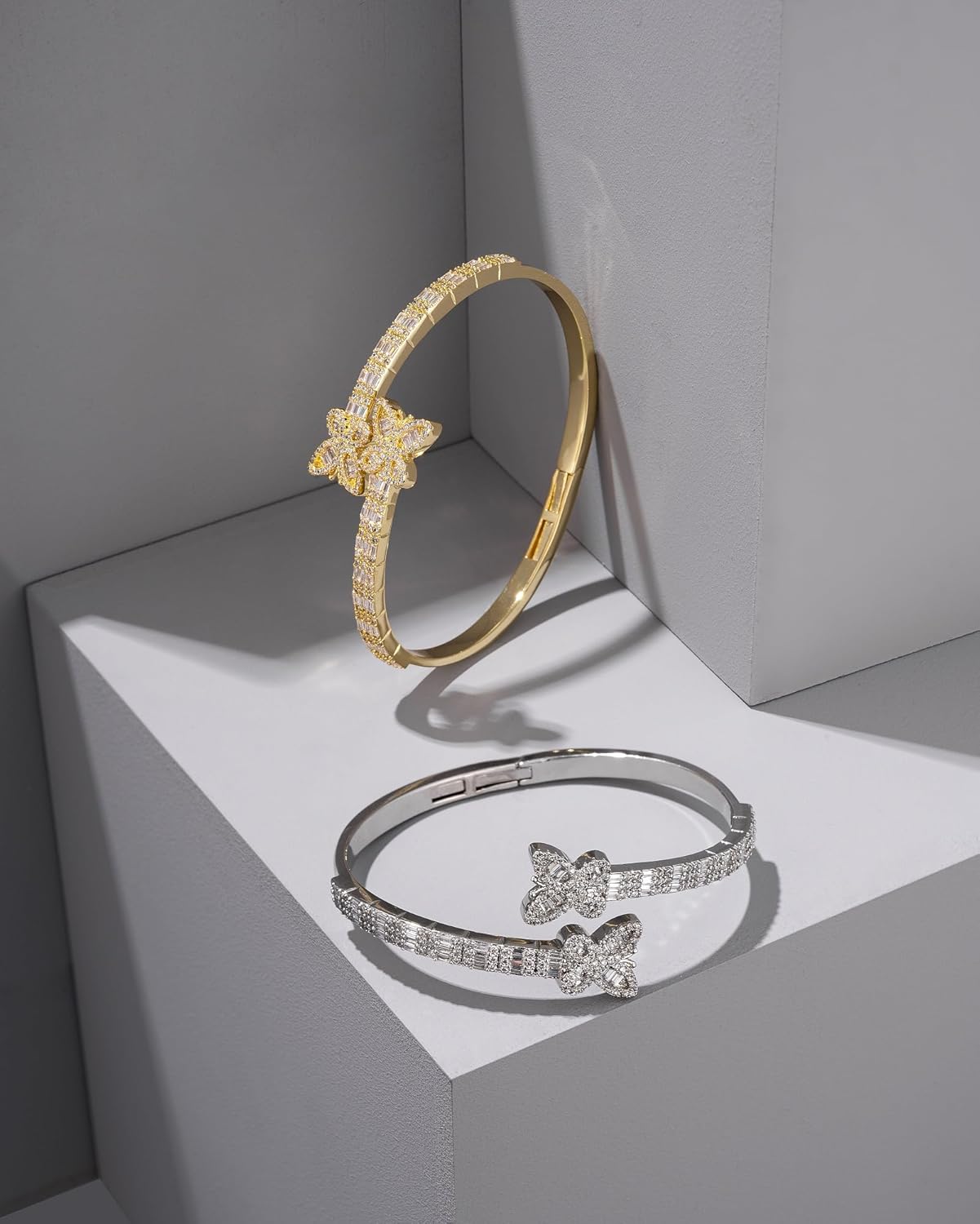 Lulu Mel Iced Out Baguette Diamond Bracelet Jewelry for Women, Hip Hop Mens 14k Gold Silver Plated Cubic Zirconia Bangle Bracelet, Men Heart Cuff Bracelet With Jewelry Box - Image 6