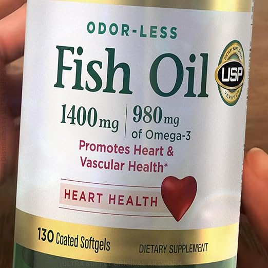 Nature_Bountys Fish Oil 1400 mg (130 Count. Value Pack) Odorless Omega-3 Fish Oil 980 mg Omega-3 Coated Softgels