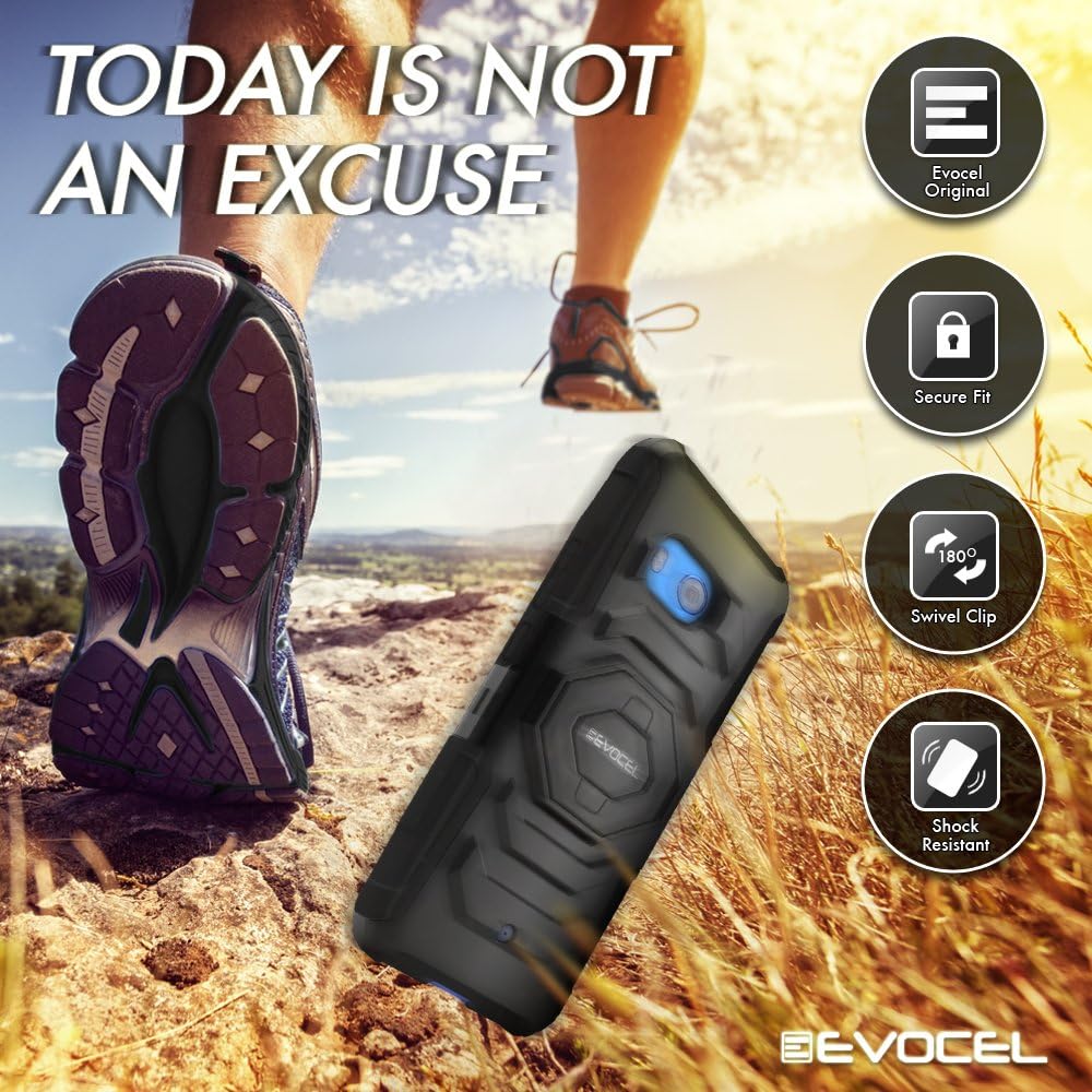 HTC U11 Case, Evocel [New Generation] Rugged Holster Dual Layer Case [Kickstand][Belt Swivel Clip] for HTC Ocean/HTC U11 (Does NOT fit HTC U11 Life), Black (EVO-HTCU11-XX01)