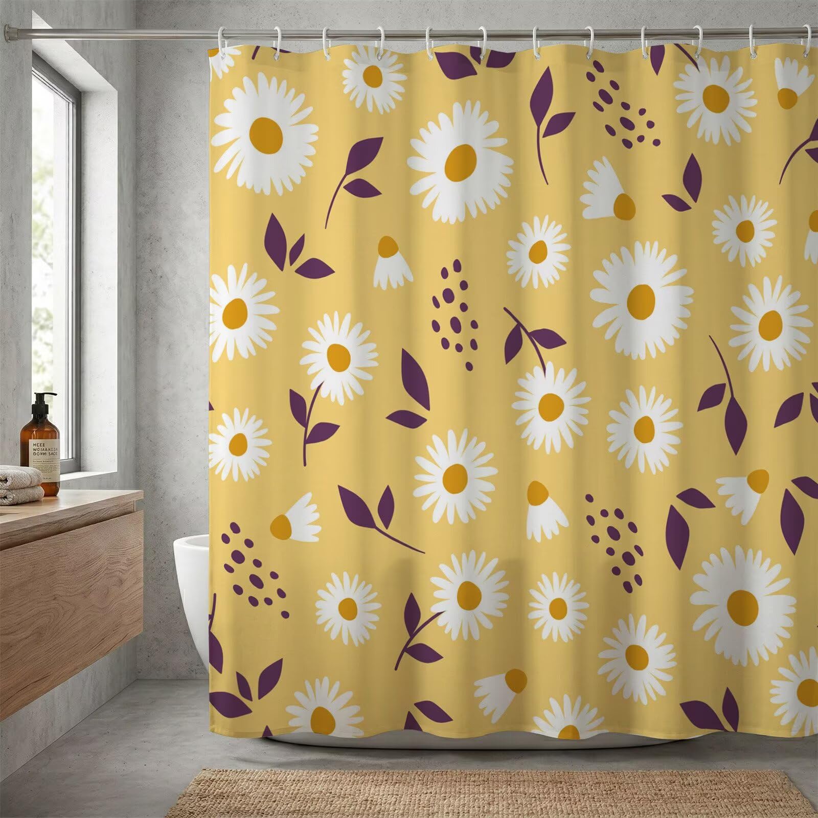 Duschvorhang 300x200 cm, Orange Farbe Gänseblümchen, wasserdichte Badezimmer Duschvorhänge, Polyester Stoff Badevorhang mit Beschwertem Saum, Maschinenwaschbar Schnelltrocknend mit 12 Haken, K-O1356