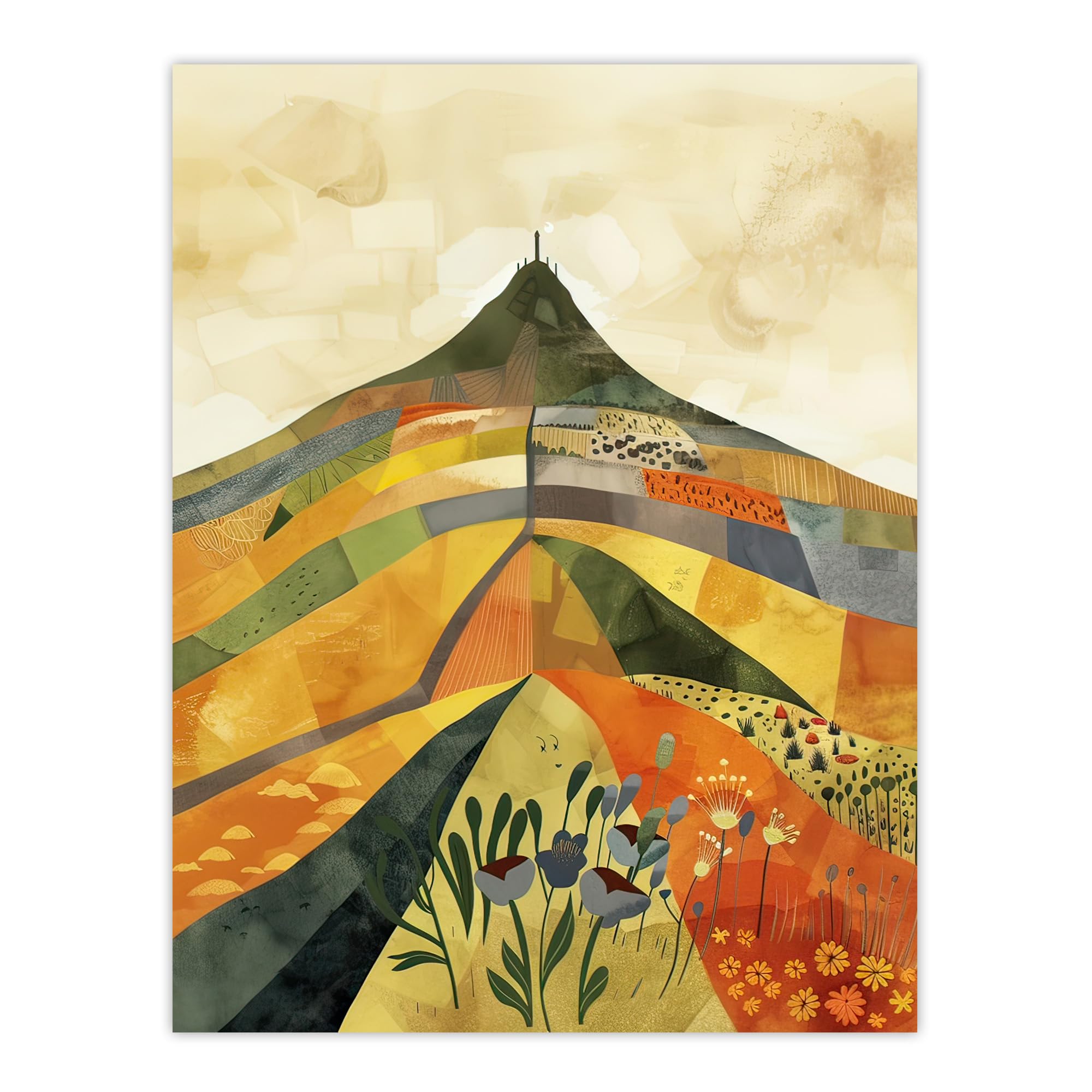 Artery8 Glastonbury Tor Somerset Colourful Abstract Living Room Extra Large XL Wall Art Poster Print