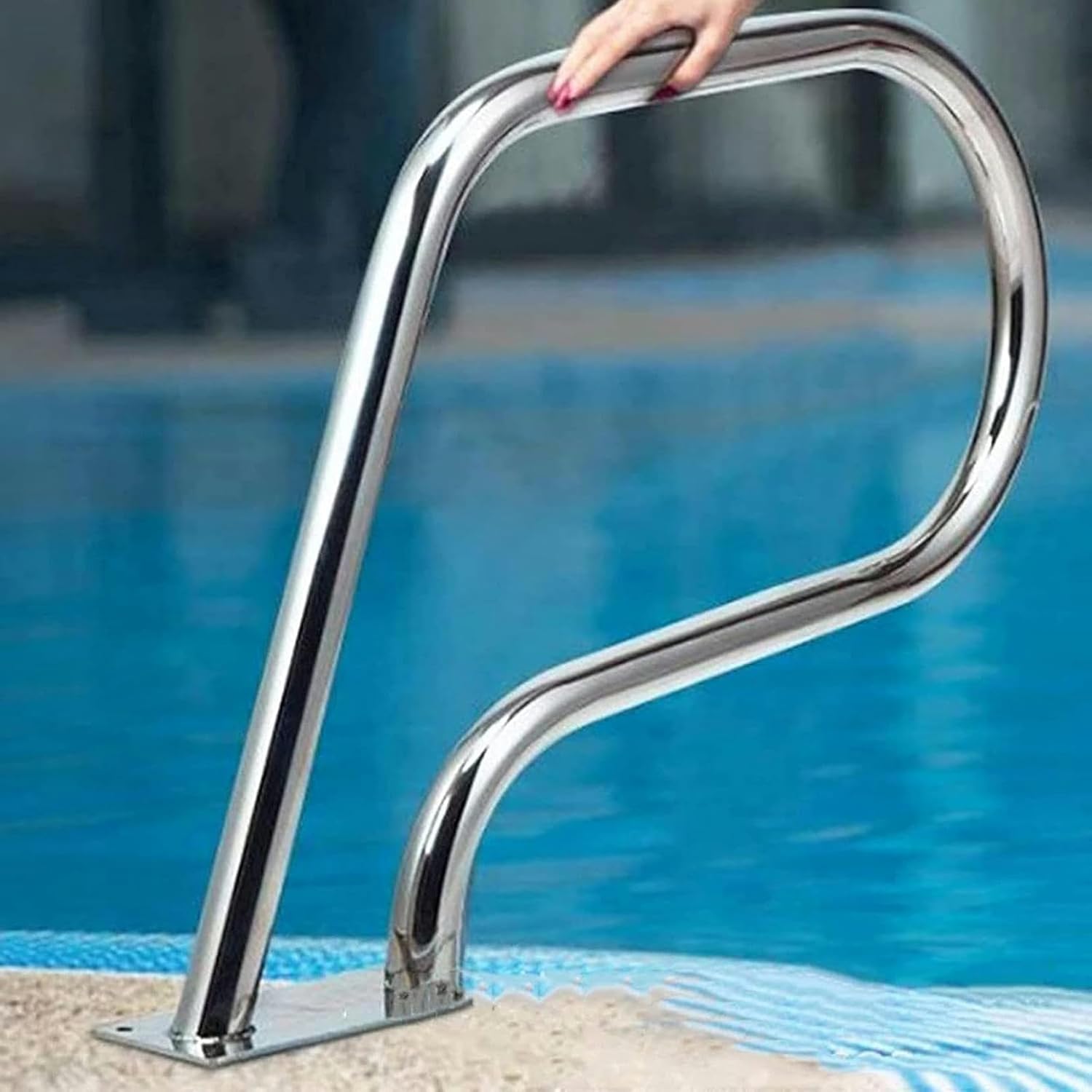Pool Hand Rail, Hand Grab Rail w/Base Plate, 304 Stainless Steel Handrail Railing | Handrail Set for Indoor and Outdoor Inground Swimming Pools