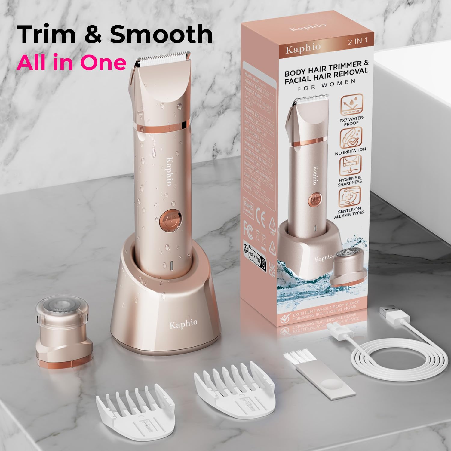 Intimrasierer für Frauen, Rasierer Damen Intimbereich Sanft, 2 in 1 Elektrischer Damenrasierer, Bikini Trimmer Wasserdicht für Körper