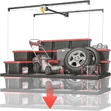 Garage Ceiling Storage Racks 4x8 FT Overhead Garage Storage Rack with Safety Lock, Heavy-Duty Ceiling Mounted Lift System and Storage Organizer, Ideal for Maximizing Overhead Space, 325 lb Capacity