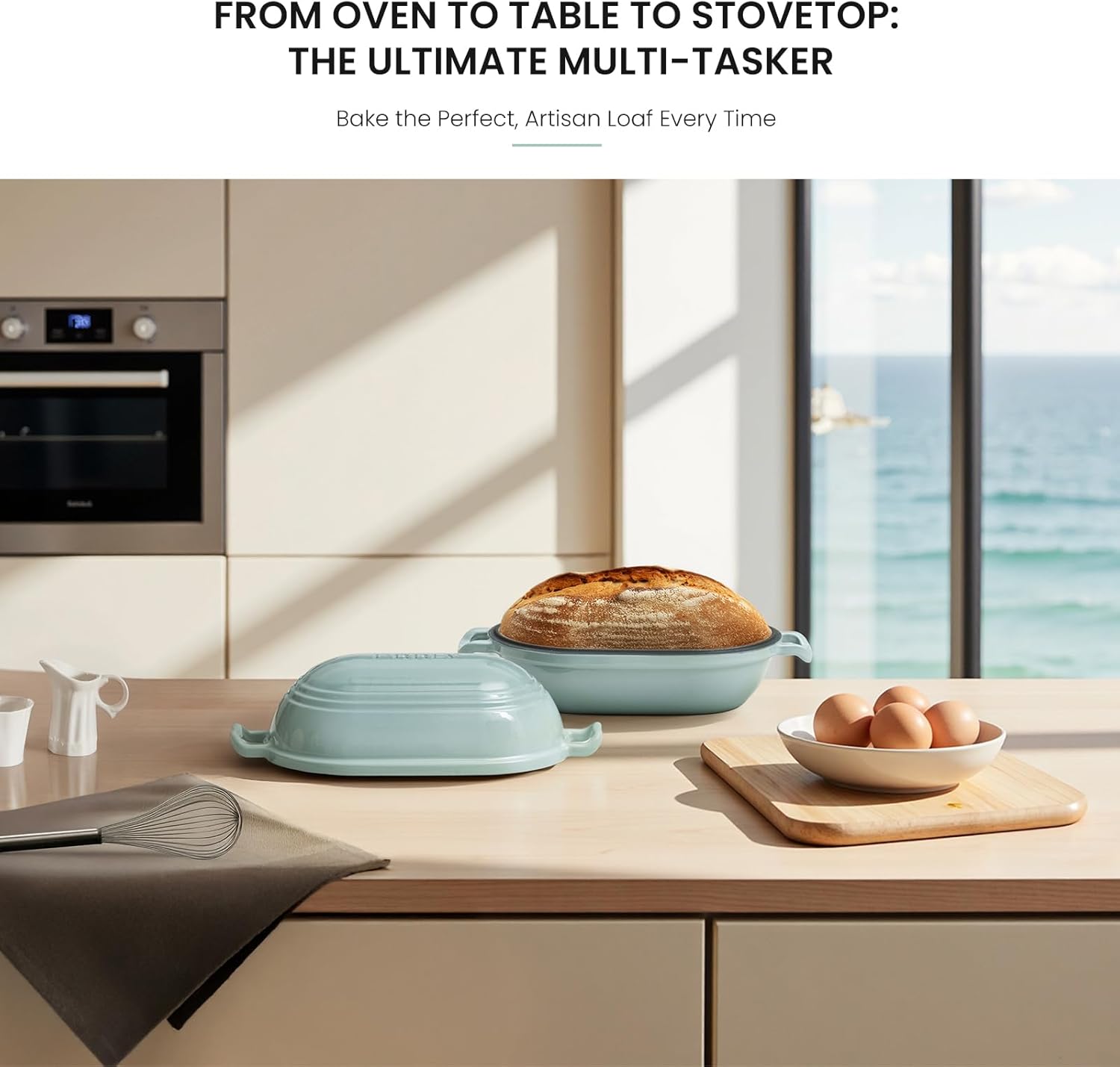 Enameled Cast Iron Dutch Oven for Sourdough Bread Baking,9 x 5-4/5 Inch Oval Cast Iron Bread Pan with Lid,Dutch Oven for Homemade Sourdough Baking,2.8QT Meatloaf Pan,Oven Safe - Image 7