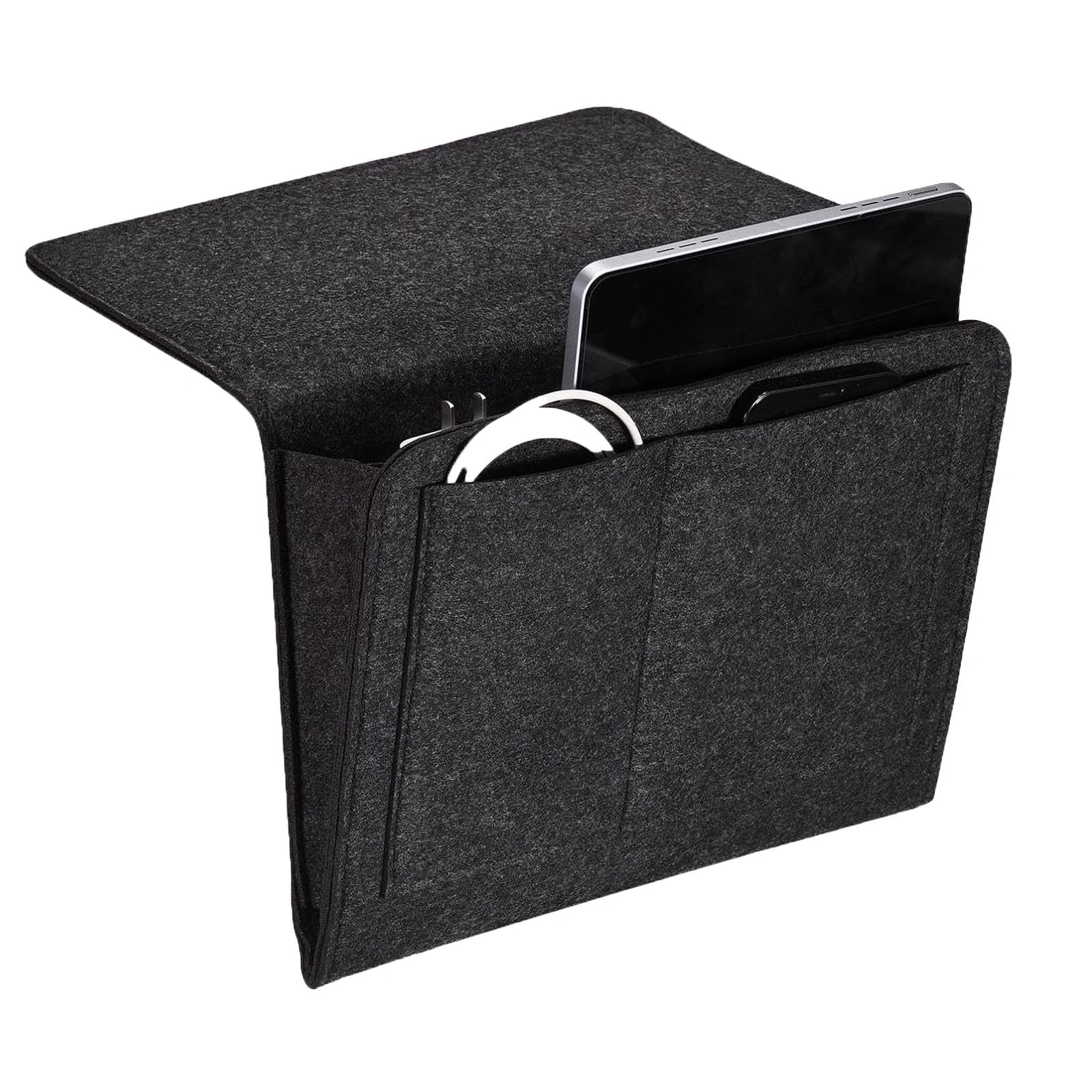 Dryxog Felt Bedside Storage Hanging, Bedside Table Organiser Caddy, Hanging Organiser, Multi-Compartment Bag for Books Phones Remotes Perfect for Dorms Bunk Beds Sofa Use (Black)