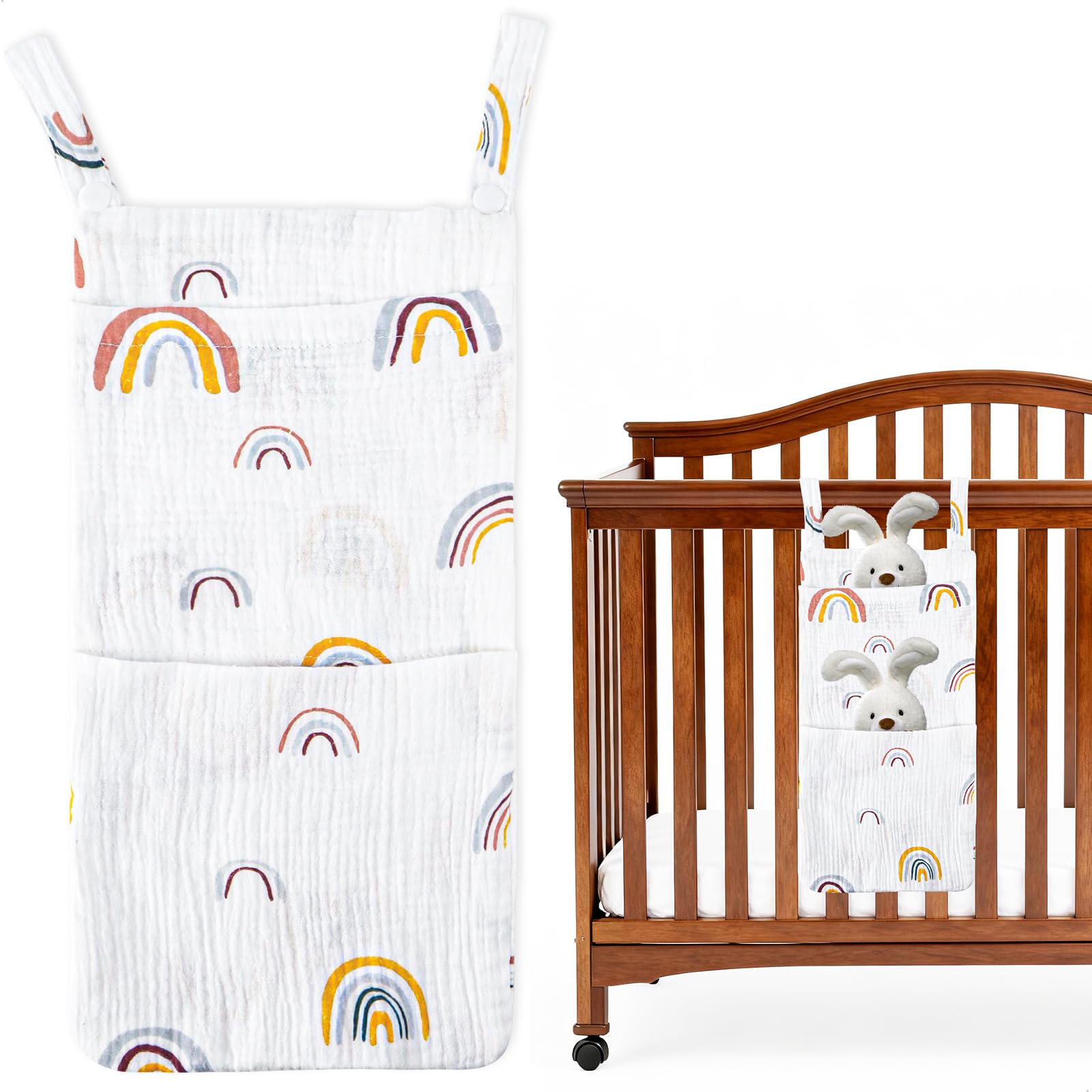 mimzemamz Nappy Holder, Hanging Cot Organizer with 2 Pockets, Quick and Portable Assembly, Nappy Bag for Wipes,…