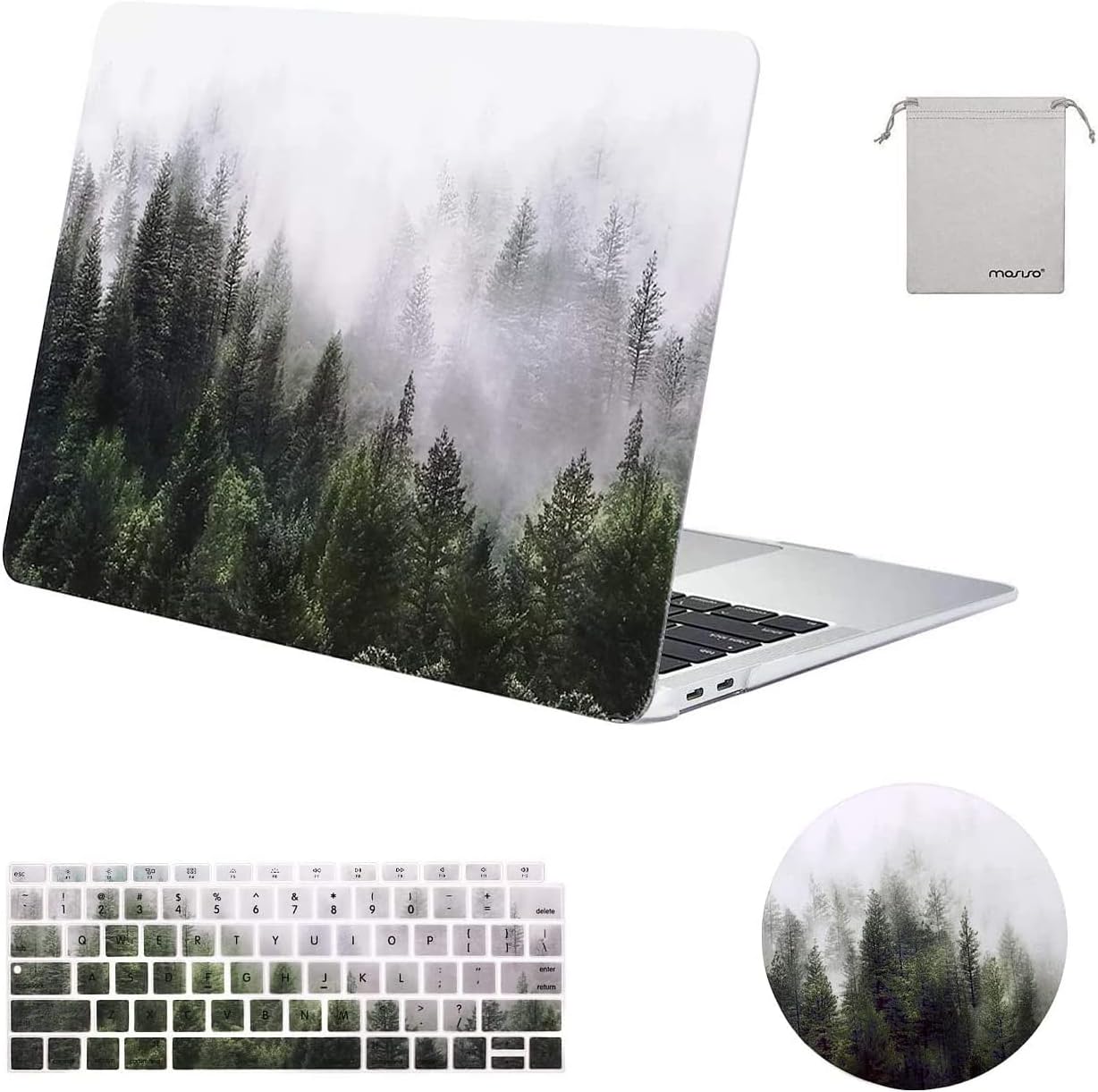 MOSISO Compatible with MacBook Air 13 inch Case 2022 2021 2020 2019 2018 Release A2337 M1 A2179 A1932 Retina Display, Plastic Pattern Hard Shell Case&Keyboard Cover&Mouse Pad&Storage Bag, Green Forest
