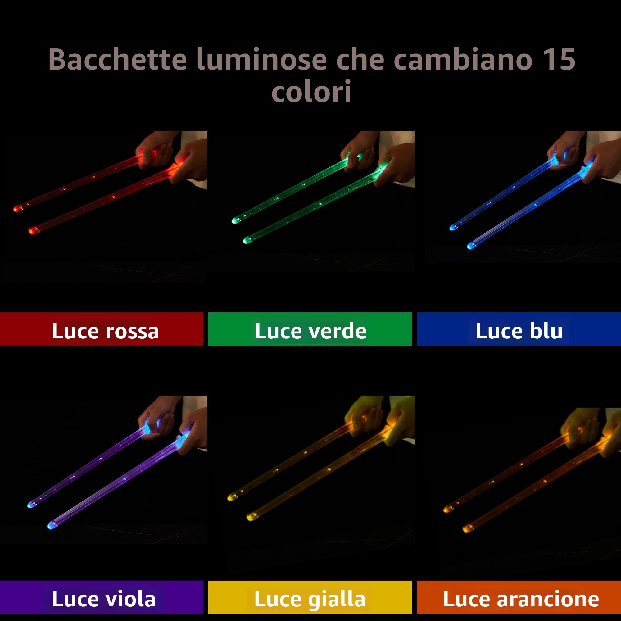 Vhffoso - Bacchette per batteria cambiacolore a luce LED, ricaricabili, 15 colori, con custodia, si illuminano al buio, in plastica, per adulti, personalizzate (2 pezzi/confezione)