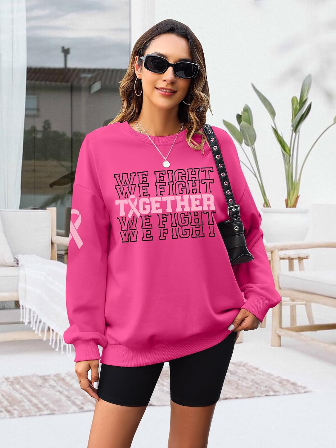 SFHFY Breast Cancer Awareness Sweatshirt Women Pink Ribbon Sweatshirts We Fight Together Pullover Breast Cancer Survivor Tee