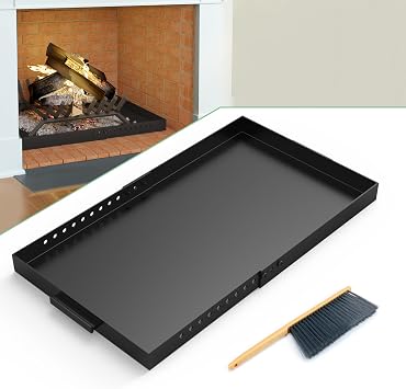 Fireplace Tray,Rectangle Fireplace Pan Extend Up to 31 Length,Adjustable Ash Pan with Handles for Fireplace Grate Ash Collection,13 Front to Back,Include a Cleaning Brush