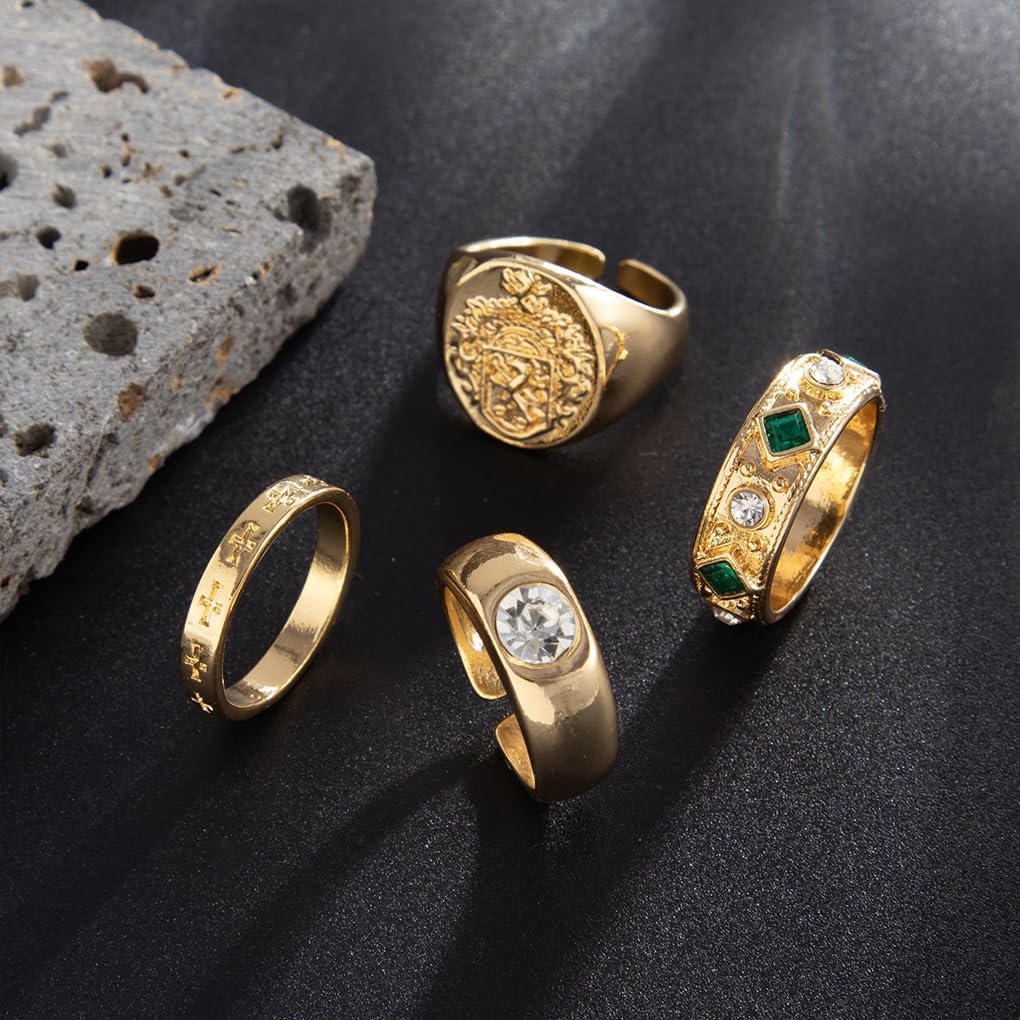 Gold Stackable Knuckle Rings for Women Men,Unique Gold Harmmered Finger Rings Set,Vintage Statement Ring Pack Geometric Jewelry