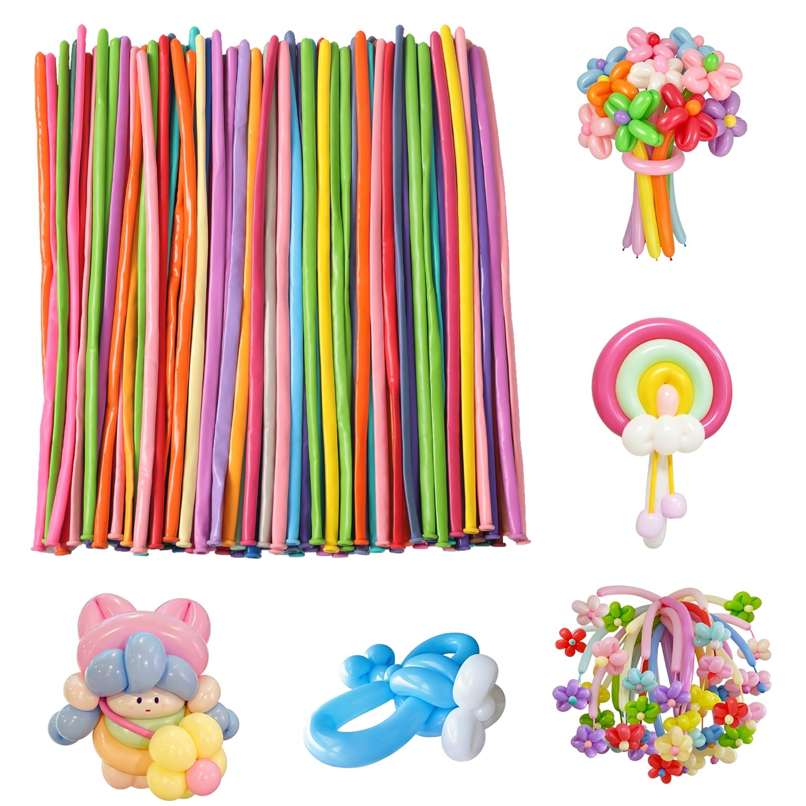 100PC Colorful Long Balloon for Modelling, 260q Colorful Modelling Balloons, 260 Balloon Ties Magic DIY Twisting Latex Balloons Animal Making Kit Shape for Birthday Party Wedding Prom Clown Decoration