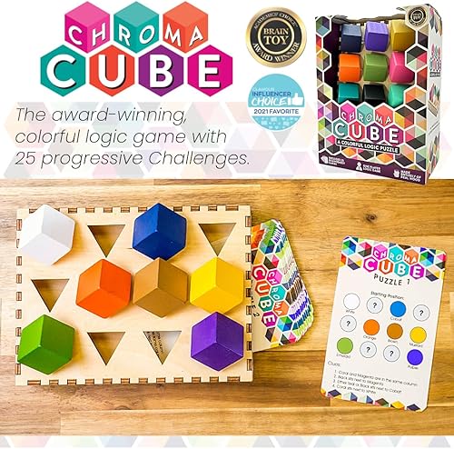 Miniatura 3 de Project Genius: Chroma Cube, un rompecabezas de lógica colorido, 12 bloques de madera coloridos, 25 tarjetas de Brainteaser, rompecabezas, gran