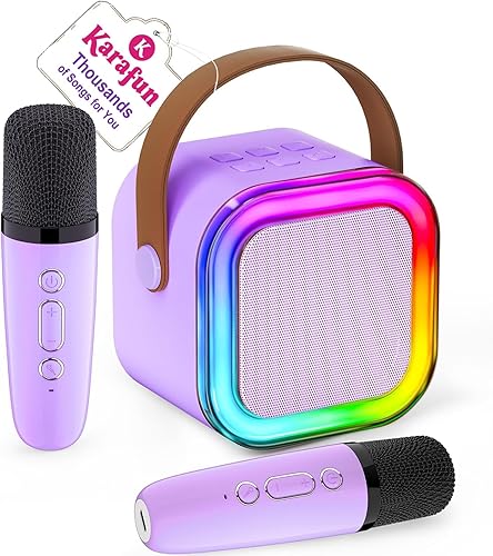 Miniatura 67 de Máquina de karaoke para niños y adultos, minialtavoz Bluetooth portátil con 2 micrófonos inalámbricos y luces de fiesta, para celular, regalo