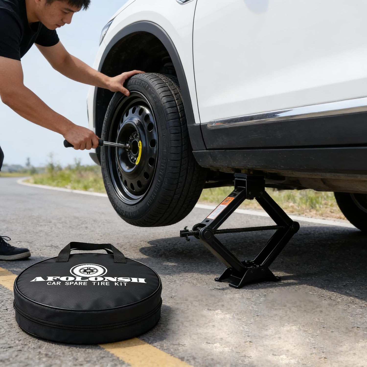 Spare Tire Kit Compatible with 2018-2026 Hyundai Kona/Kona EV | 135/80R18 Spare Wheel on 18x4 Rim | Complete Emergency Tire Repair Kit
