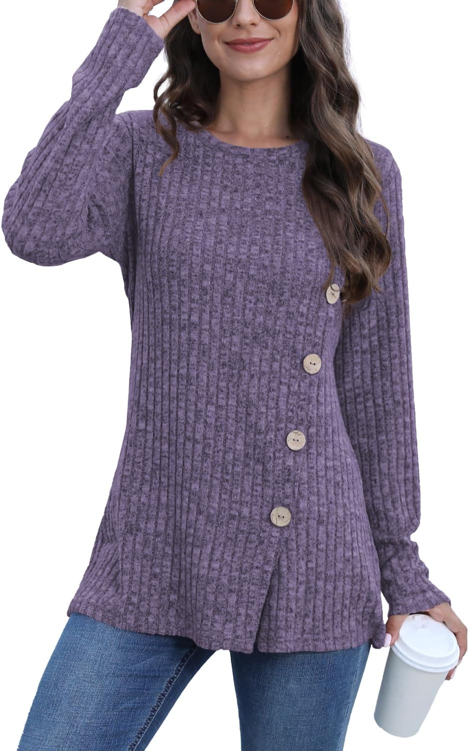 JomeDesign Long Sleeve Shirts for Women Crew Neck Lightweight Sweater Loose Casual Tunic Tops - Image 3