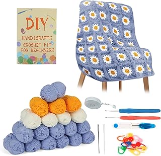 XQZMD Kit de manta de ganchillo para principiantes, kit de ganchillo para adultos con hilo y accesorios, kit cuadrado de ganchillo Daisy Granny para montar en manta (morado)