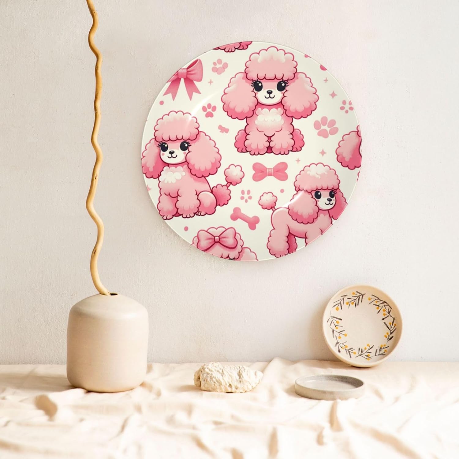 Cute-Poodle 10 Inch Decorative Plate With Stand, Elegant Display Wall Plate For Home Decor