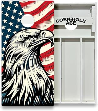CornholeAce American Flag Series All Weather Pro Cornhole Board Set - Waterproof 4x2 Regulation Size, Made in USA, Triple Wide Legs, 3/4" PVC, Tournament Boards, Rainproof Outdoor Set 2 Boards