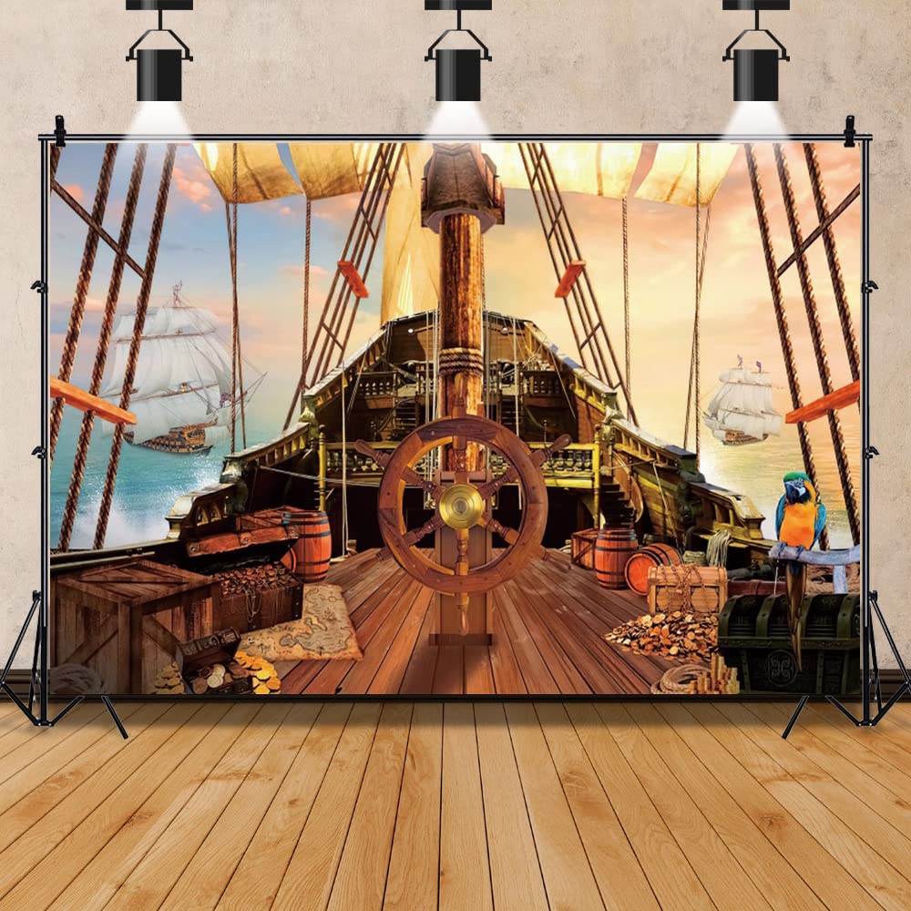Leowefowa 7x5ft Pirate Ship Backdrop Nautical Adventure Theme Photography Background for Men Party Photo Booth Studio Shoot Props Banner