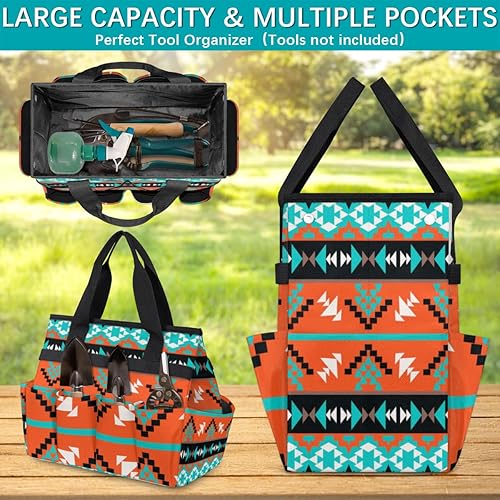 Miniatura 4 de Bolsa de herramientas de jardín étnico azteca tribal para mujeres y hombres, bolsas de almacenamiento de herramientas de jardinería con 10