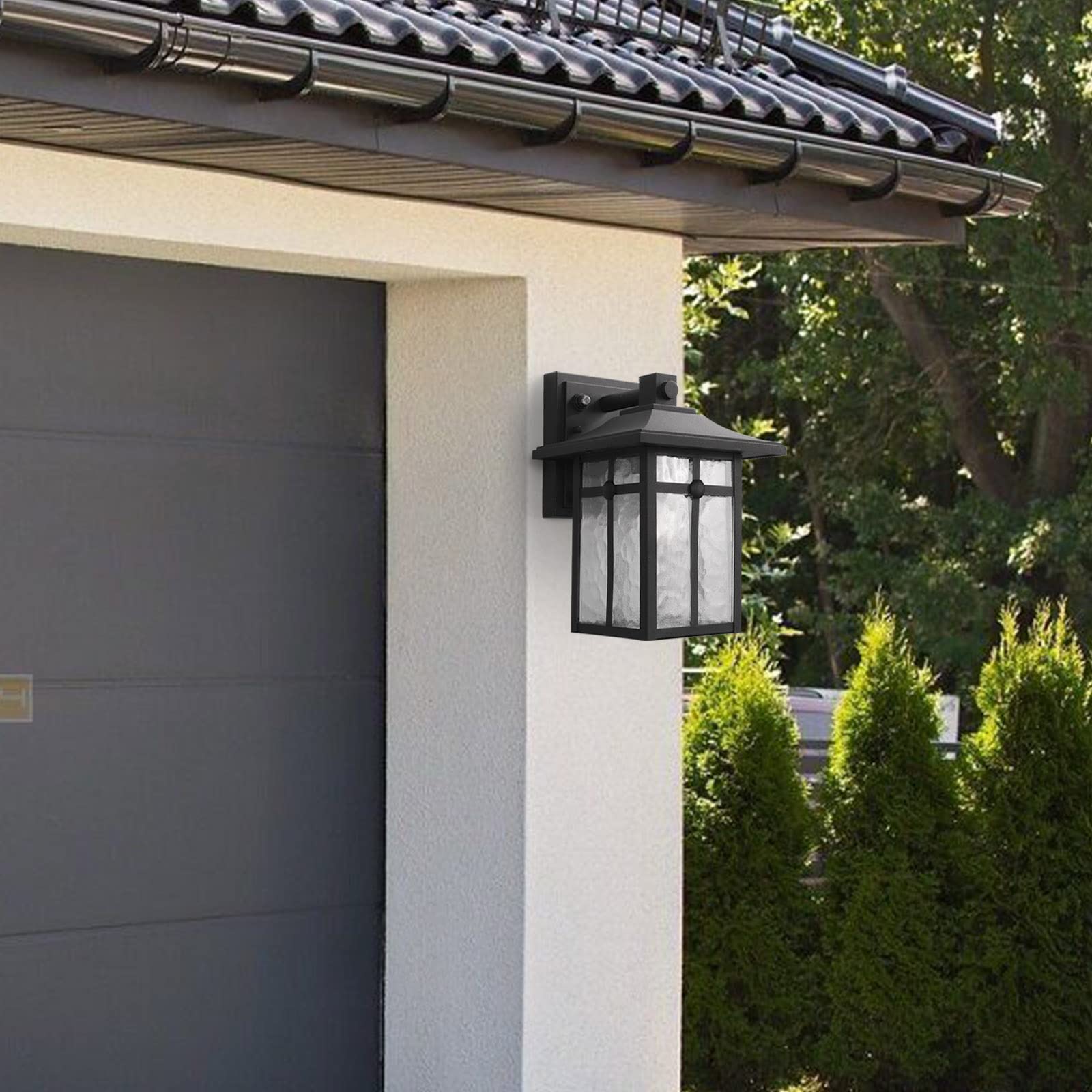 Krychiler Dusk to Dawn Sensor Outdoor Wall Lights Exterior Wall Mount Porch Light Black Wall Lantern Lamp Waterproof Wall Sconce Outside Lighting with Seeded Glass for Hallway, Patio, Garage