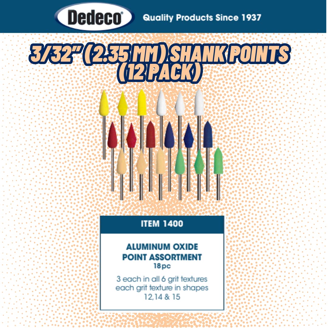 Dedeco Sunburst Points – 3/32” (2.35mm) Shank, Shape -15, Precision Thermoplastic Cleaning Polishing Deburring Rotary Tool Accessories, Extra-Fine 6 Micron, Aluminum Oxide - 72 Pack