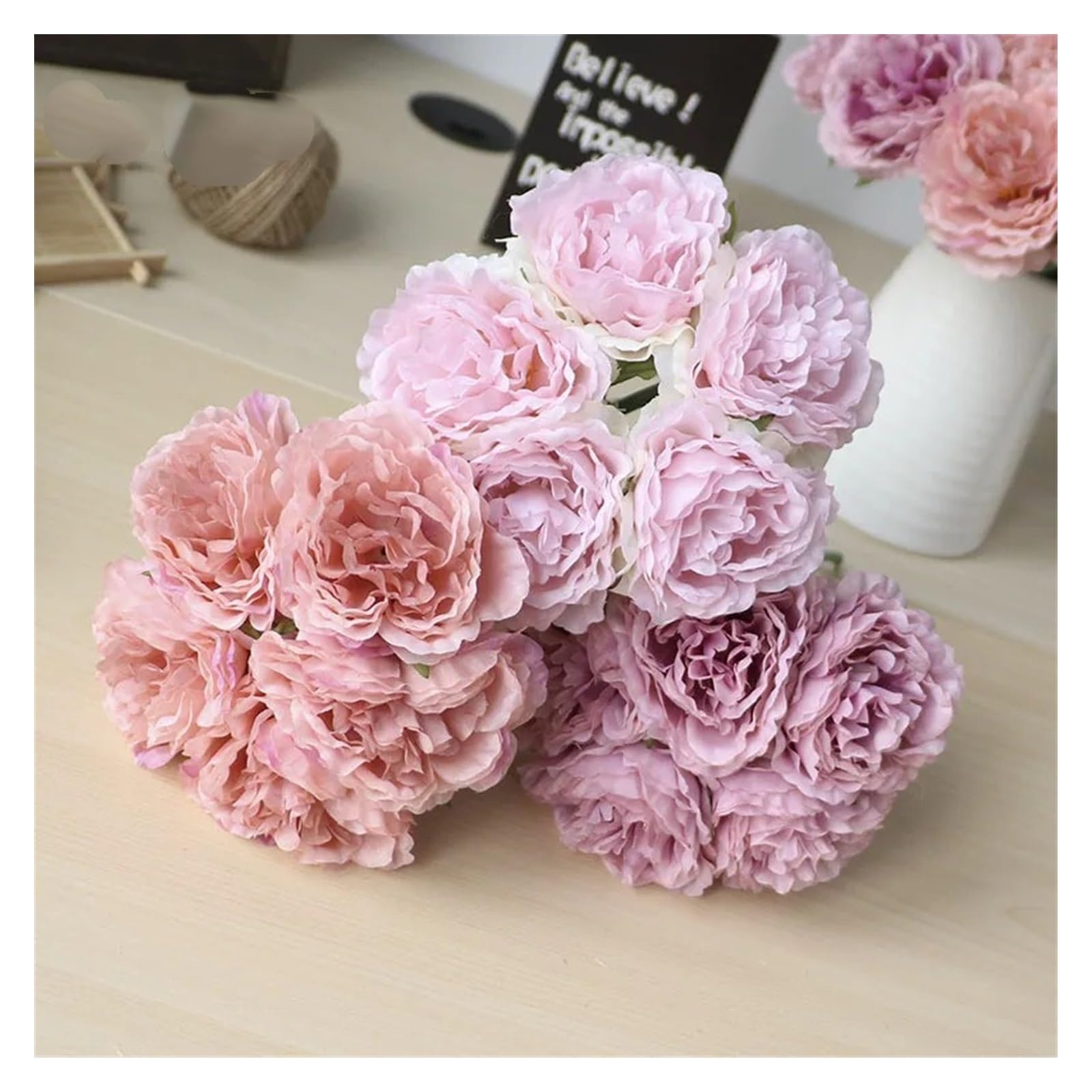 Fiori Artificiali Fiore di Simulazione Bouquet da Sposa Fiore di peonia di Seta Fiore Finto di Seta Artificiale Fatto a Mano Decorazione di Nozze 5 Palline di peonia Artificiale Falso(Pink)