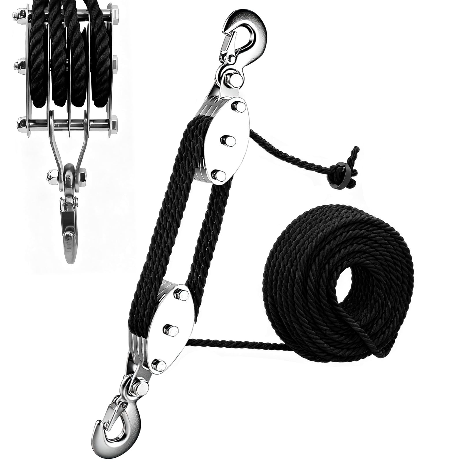 Poulie avec frein à câble - Économie de travail 8:1 - Capacité de levage avec corde de 20 m - 300 kg - Charge maximale pour la chasse, les entrepôts, les garages, le levage d'objets lourds