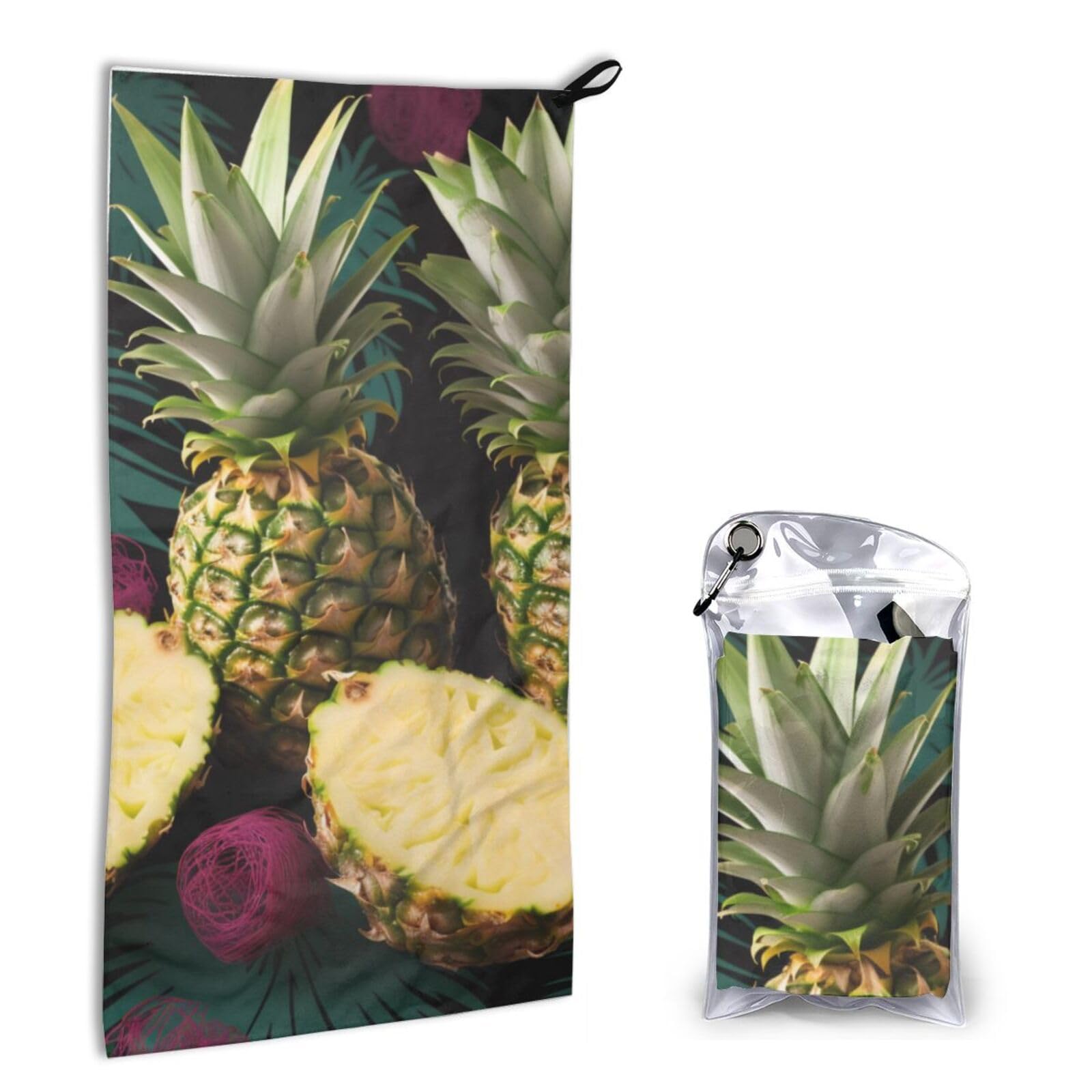BWWHCCTI Quick Dry Hand Towel With Bag - Tropical Pineapple Printed Super Absorbent Face Cloth Microfiber Travel Sports Towels 40x80cm