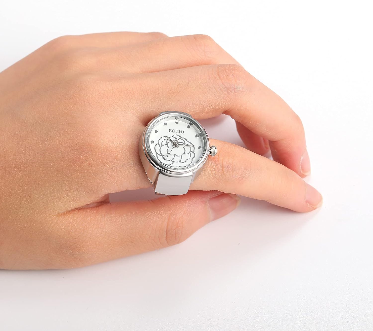 JewelryWe Women Men Finger Watch Round Analog Quartz Ring Watches, Adjustable Size, for Mother's Day