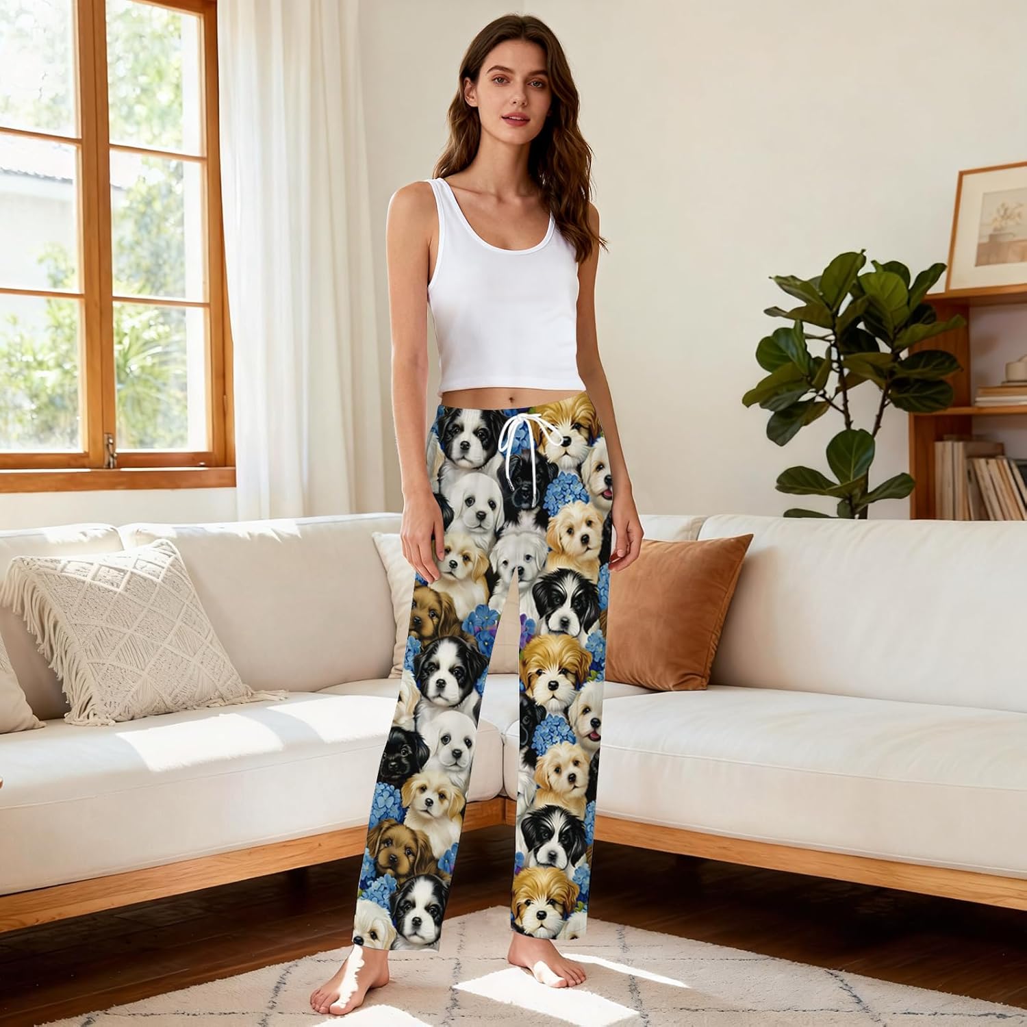 Dog Pajama Pants for Women Men, Soft Drawstring Lounge Pants with Pockets, Comfy Home Pjs Bottoms Novelty Sleepwear - Image 5