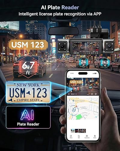 Miniatura 4 de IIWEY 4 Channel Dash Cam 360° View, STARVIS 2 Front 2.7K Rear 2K Inside 1080P x2, 8IR LEDs Night Vision 3.0, PlateTag AI for Plate Clarity, 5GHz