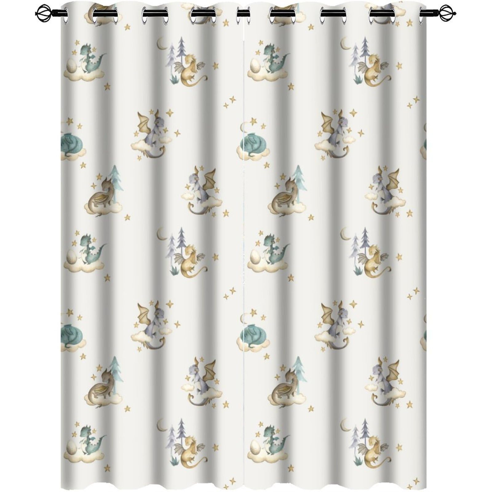 Watercolor Cute Baby Dragon Curtains for Bedroom - Fantasy Cartoon Mid Century Woodland Dragon Window Treatment,Energy Saving Thermal Insulated Grommet Top Blackout Curtains 54L x 21W,2 Panels