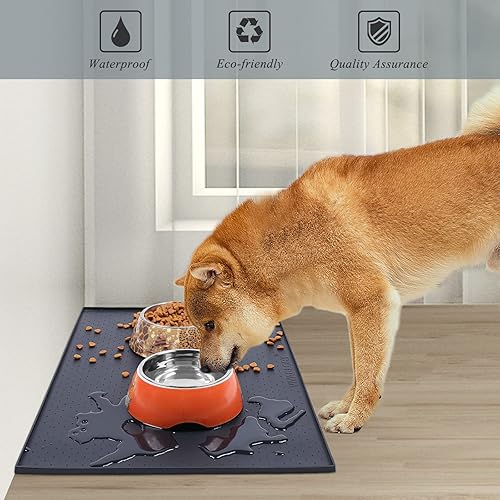 Miniatura 6 de Vivaglory - Tapete para comida de mascotas grande 24 (largo) x 16 (ancho) pulgadas o pequeño de 19 (largo) x 12 (ancho) pulgadas, impermeable,