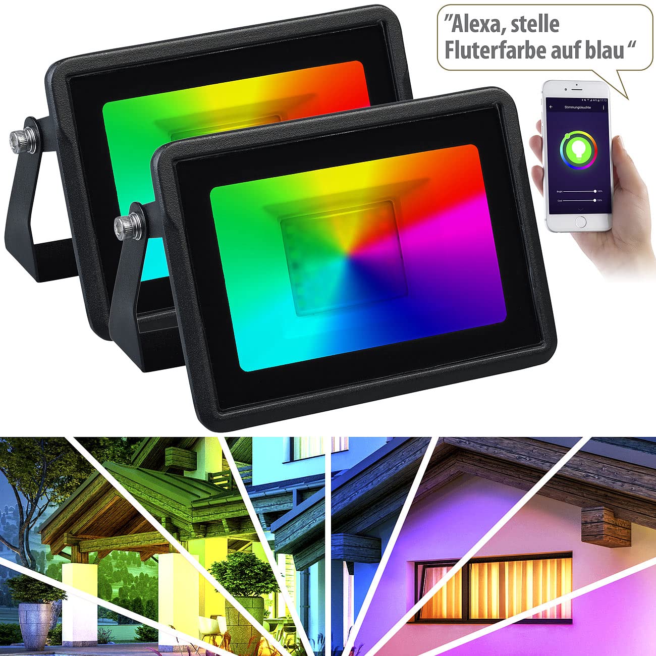 2 projecteurs connectés RVB CCT - 20 W - 1500 LM [Luminea Home Control]