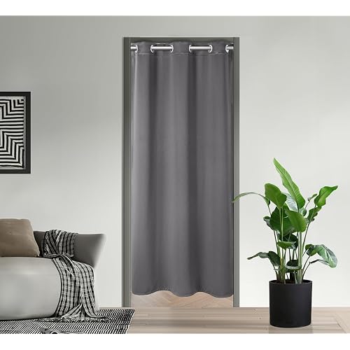 PI Blackout Door Curtain 80 inch Thermal Insulated Room Darkening PRICACY Doorway Curtain Window Treatment,Room Divider Curtain Closet Curtain for Front/Sliding Door/Closet/Patio(Dark Grey, W34XL80)