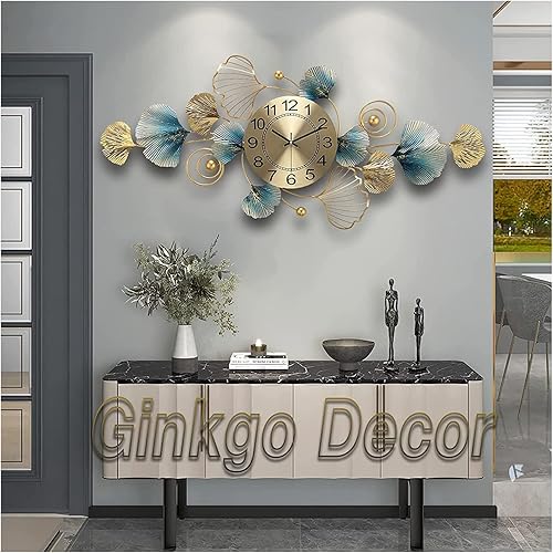 Miniatura 2 de Reloj de pared de hoja de ginkgo 3D, silencioso, moderno, grande, de metal, decorativo, grande, para cocina, hogar, dormitorio