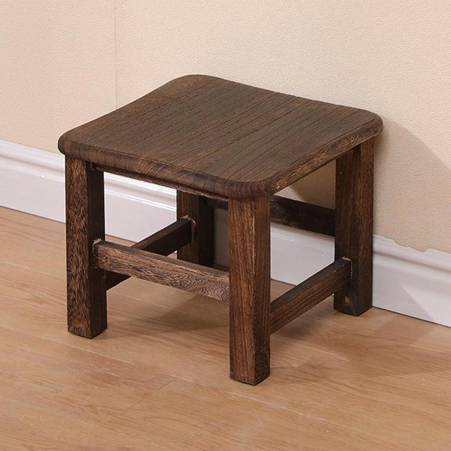 Compact Wooden Shoe Storage Bench with Drawer, Solid Wood Entryway Stool, Rounded Edges, No Assembly Required, Versatile for Bedroom & Living Room (Brown, Medium)