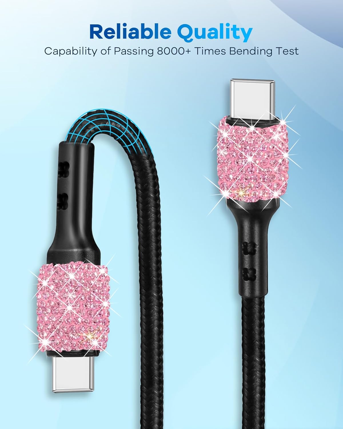 Bling USB C Car Charger, 48W PD QC Dual Port Fast Adapter with 3.2FT USB Type-C Charging Cable Compatible with iPhone 17 16 15 Pro Max iPad Samsung Galaxy Android(Pink) - Image 6