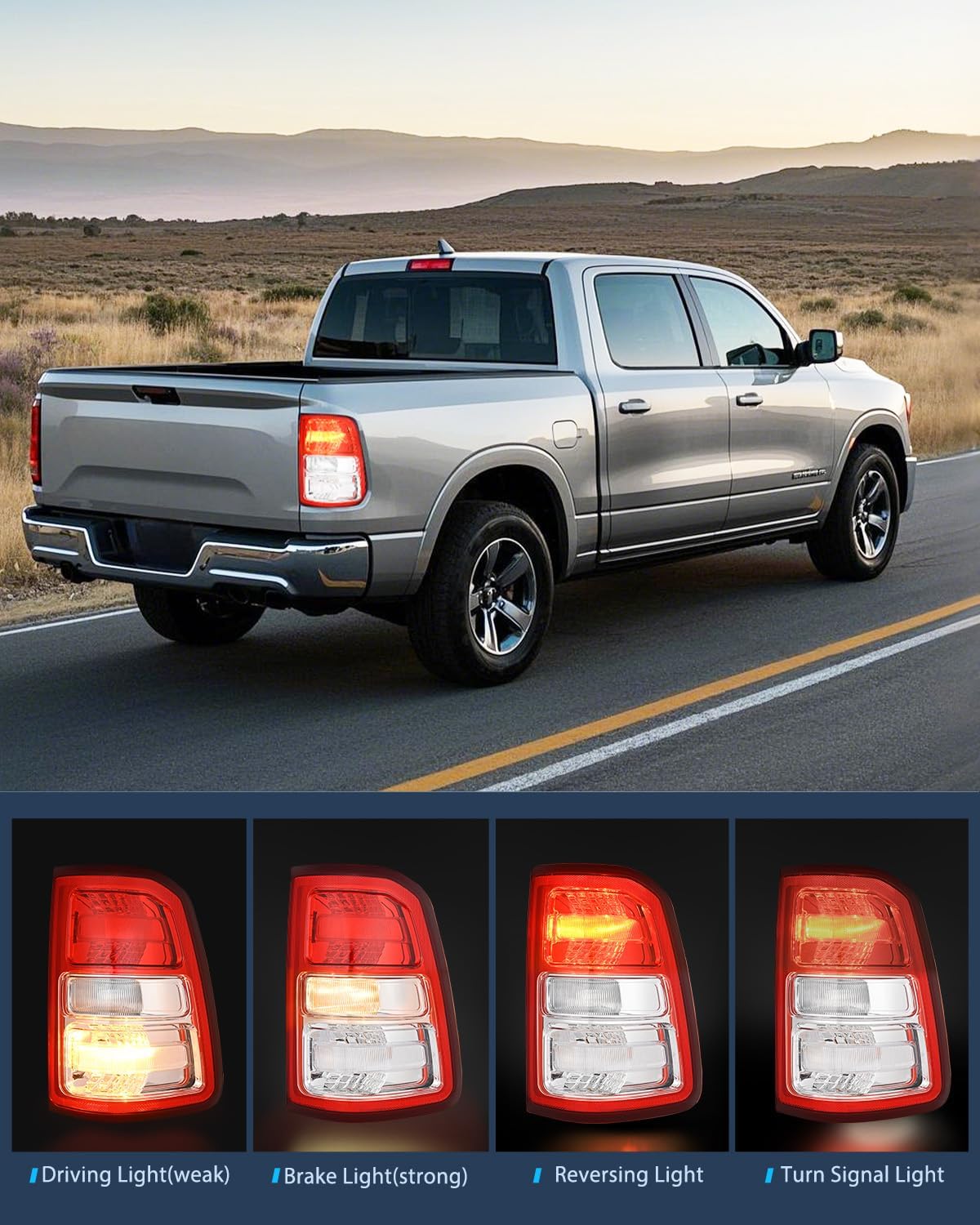 Nilight Taillight Assembly Compatible with 2019 2020 2021 2022 2023 Dodge Ram 1500 Tail Light Replacement OE Style Passenger Side with Bulbs