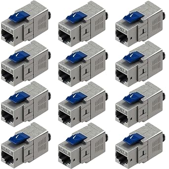 SATMAXIMUM Cat 8 RJ45 FTP Termination Tool Free Keystone Metal Jack 22AWG-24AWG for 2000Mhz 40G S/FTP Shielded LAN 12 Pack