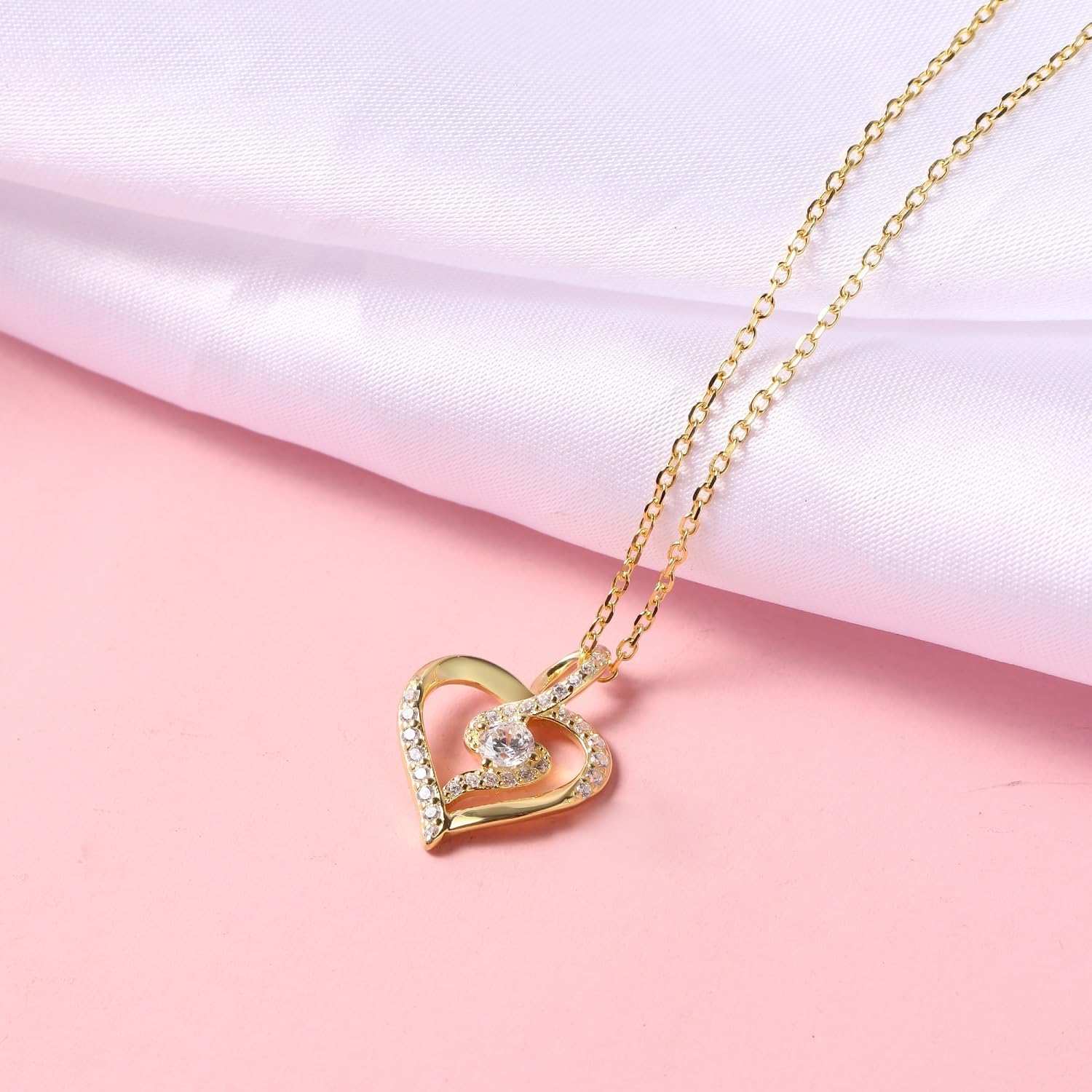 925 Silver Heart Necklace with Zircon Heart Pendant Necklace for Women Wife Girlfriend Mom - Image 5