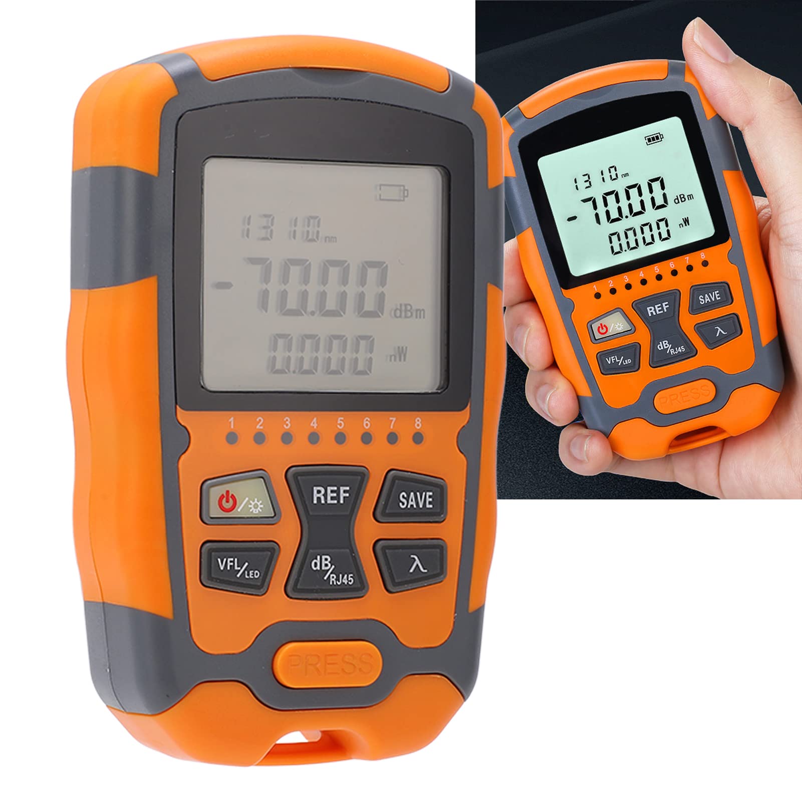 Optischer Kabeltester, Aua M70 Mini Optischer Leistungsmesser Rotlicht All-in-One-Netzwerkkabeltester 4 in 1 1 Mw, Glasfaser, Optischer Leistungsmesser (10 MW)