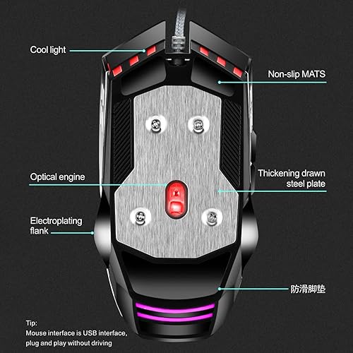 Miniatura 7 de Mouse para juegos con cable, USB óptico para computadora con retroiluminación RGB, 7 DPI ajustables hasta 3200, mouse ergonómico para computadora