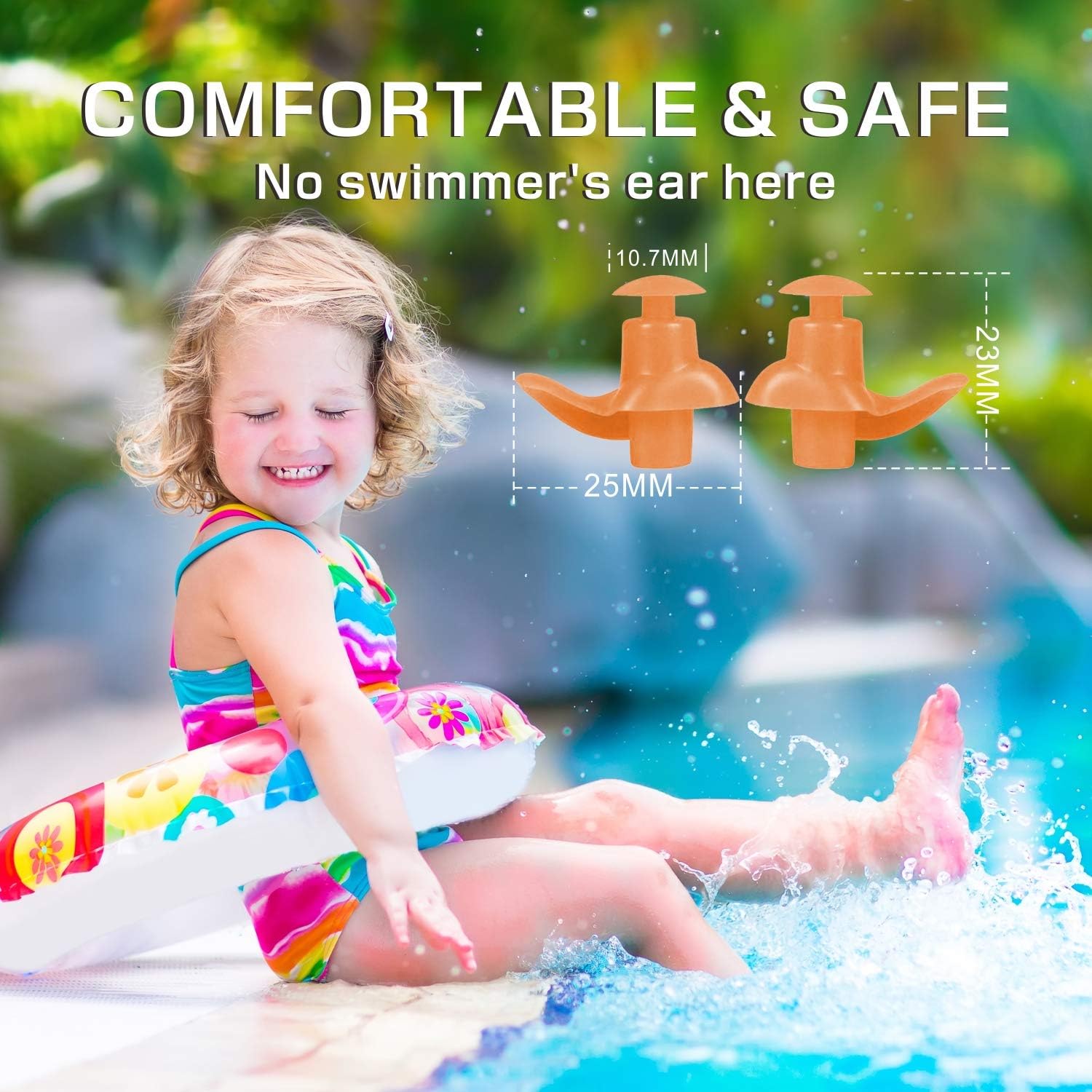 Hearprotek Swimming ear plugs, 2 Pairs waterproof reusable silicone ear plugs for swimmers showering bathing surfing and other water sports, Kids Size (Orange) - Image 4