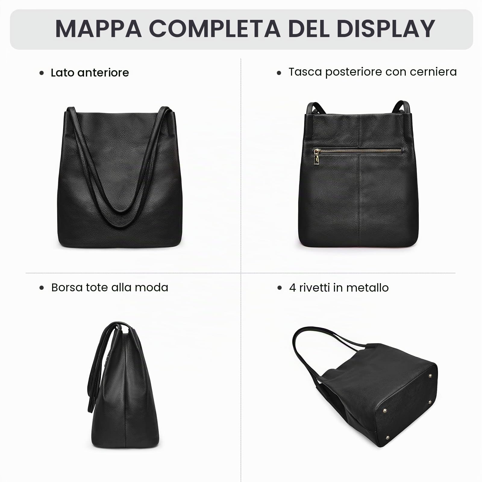 Kattee Borsa a tracolla da donna in vera pelle morbida con chiusura magnetica superiore
